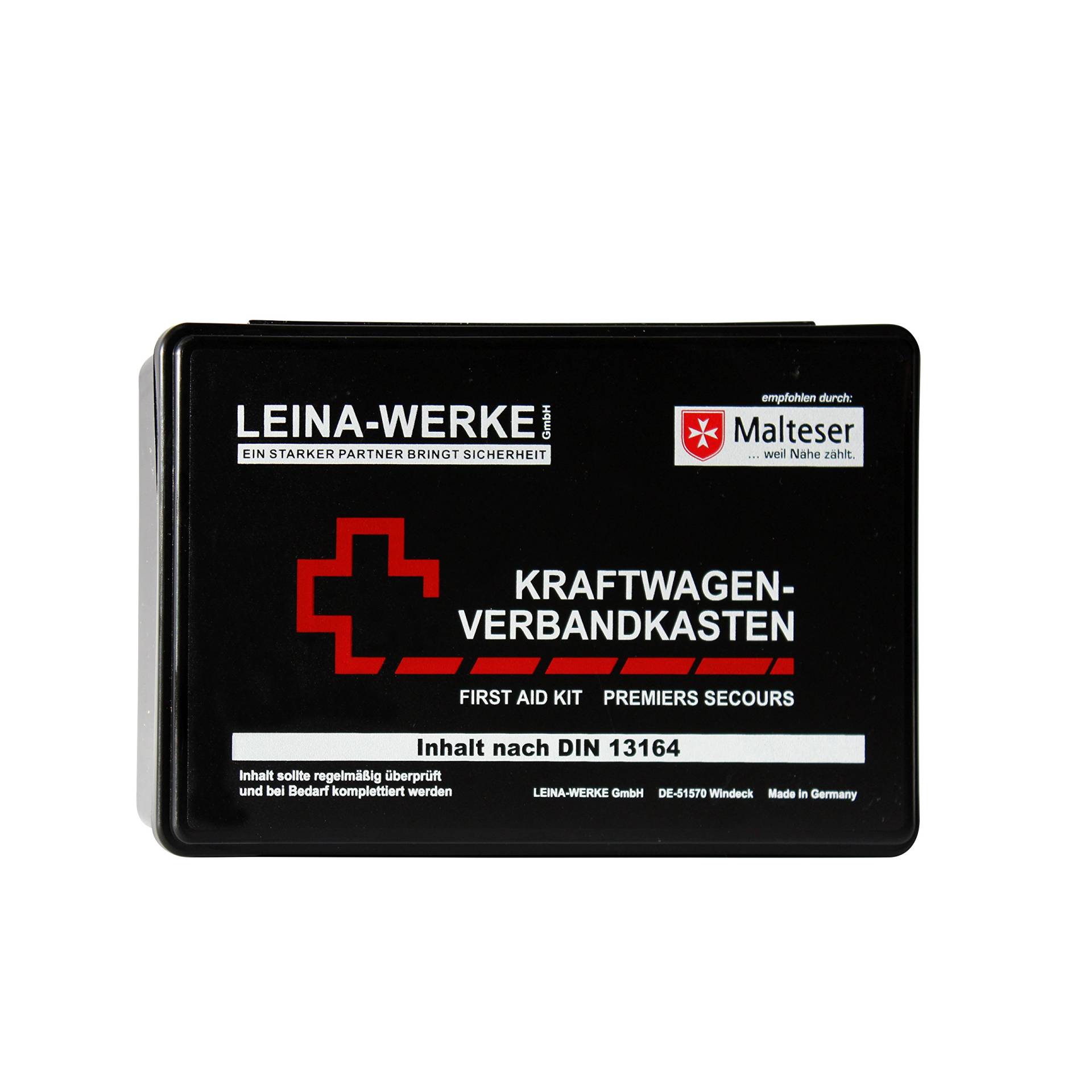 LEINA-WERKE REF 10007 Leina Kfz-Verbandkasten Standard, Inhalt DIN 13164, schwarz von LEINA-WERKE