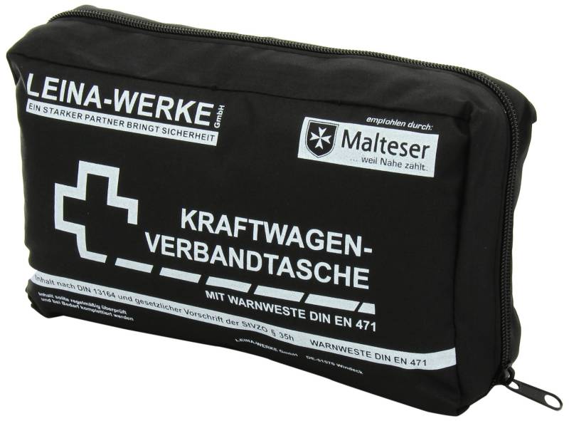 Leina-Werke 11018 KFZ-Verbandtasche Compact mit Warnweste ohne Klett, Schwarz/Weiß von LEINA-WERKE