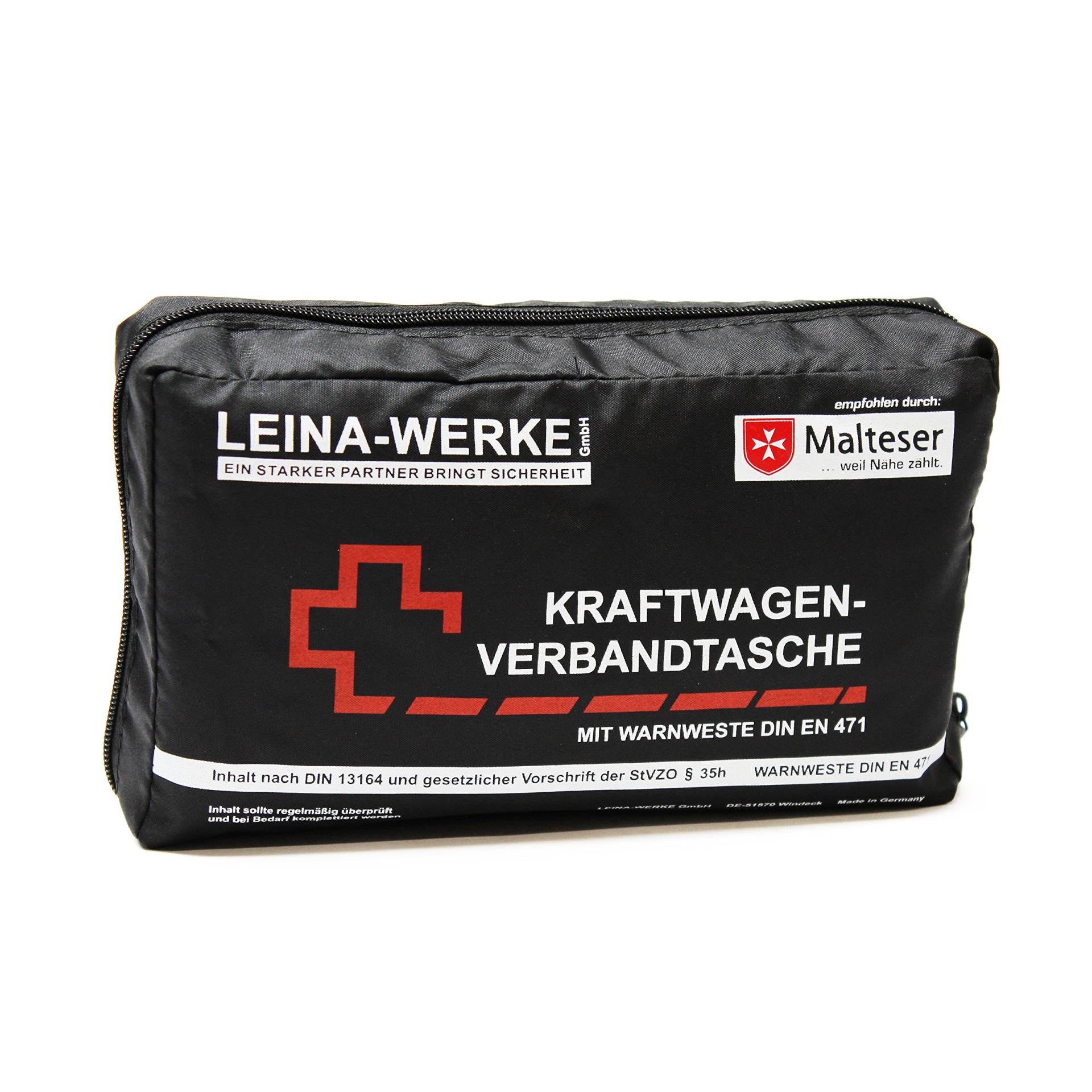 Leina-Werke 11026 KFZ-Verbandtasche Compact mit Warnweste ohne Klett, Schwarz/Weiß/Rot von LEINA-WERKE