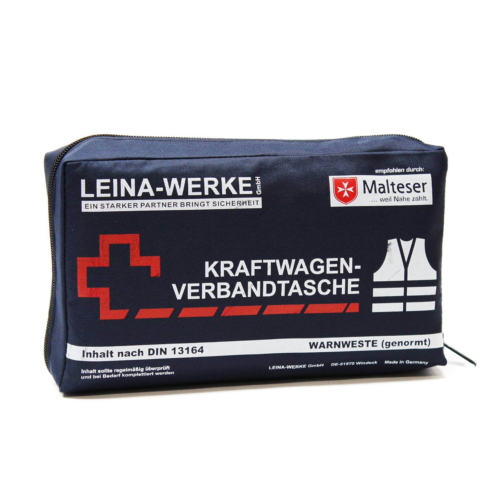 Leina-Werke 11029 KFZ-Verbandtasche Compact mit Warnweste und Klett, Blau/Weiß/Rot von Leina-Werke