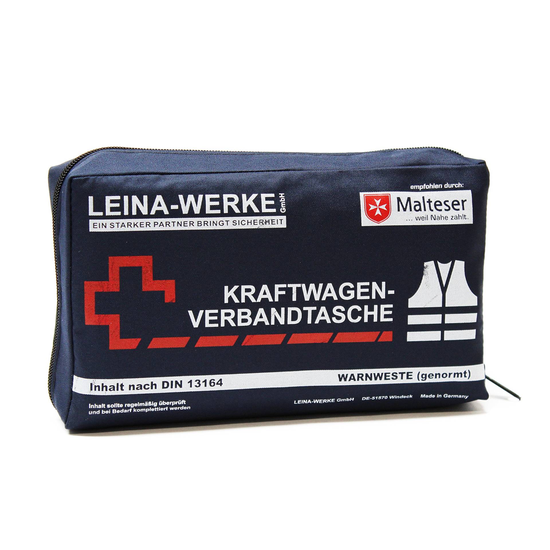 Leina-Werke 11029 KFZ-Verbandtasche Compact mit Warnweste und Klett, Blau/Weiß/Rot von LEINA-WERKE