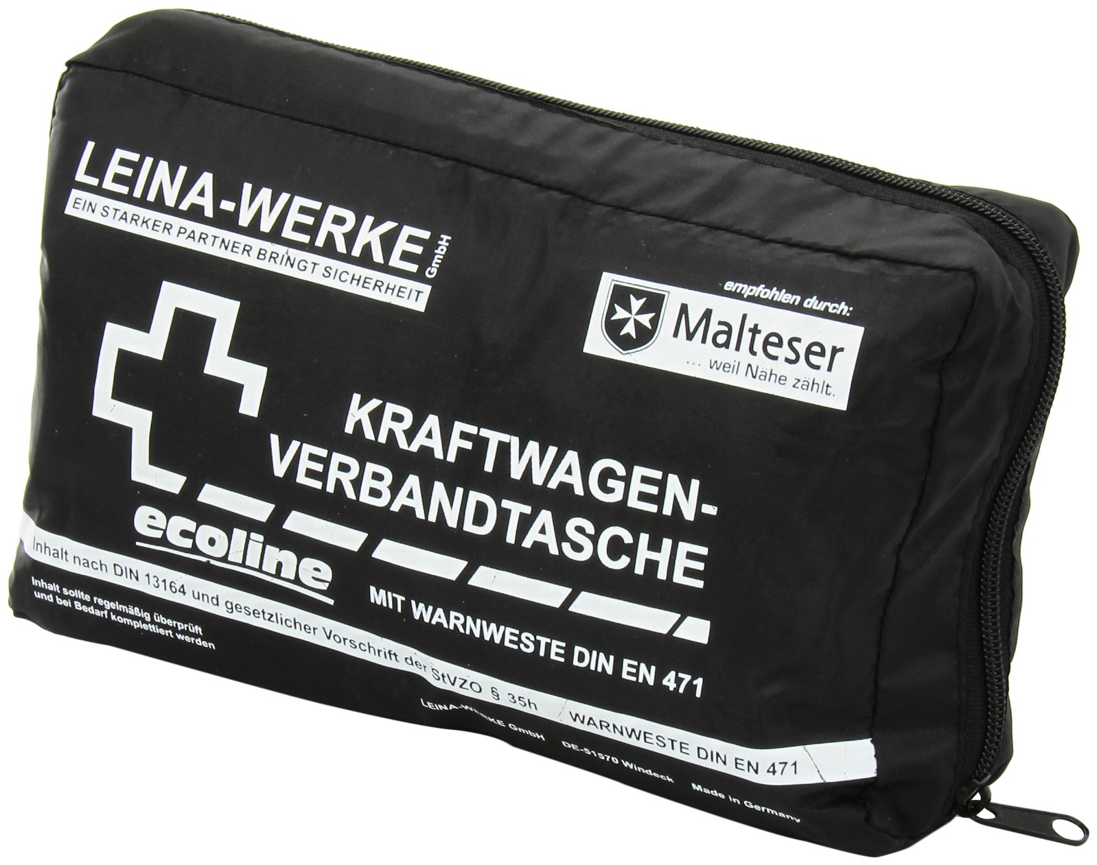 Leina-Werke 11050 KFZ-Verbandtasche Compact mit Warnweste Ecoline ohne Klett, Schwarz/Weiß von LEINA-WERKE
