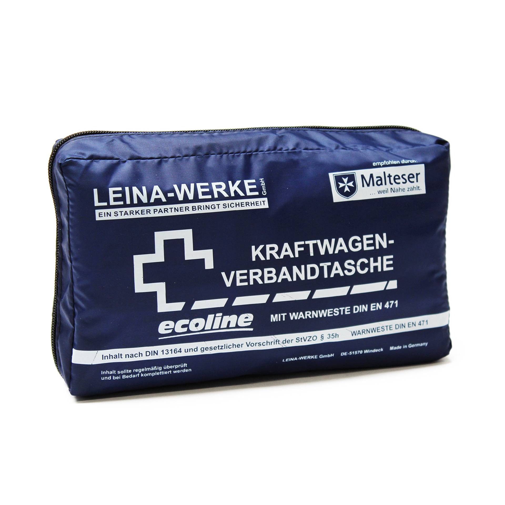 Leina-Werke 11053 KFZ-Verbandtasche Compact Ecoline mit Warnweste und Klett, Blau/Weiß von LEINA-WERKE