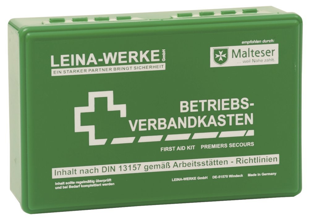 LEINA-WERKE 20001 Betriebsverbandkasten Klein DIN 13157, mit Wandhalterung, Grün, 10 Stück von Leina Werke