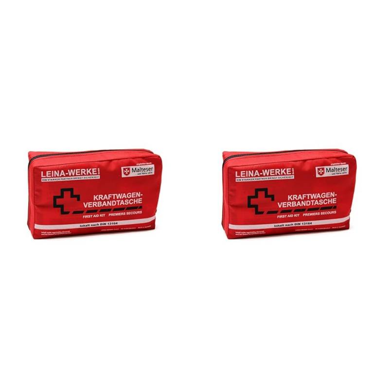 LEINA-WERKE REF 11008 Leina Kfz-Verbandtasche Compact, Inhalt DIN 13164, rot (Packung mit 2) von Leina