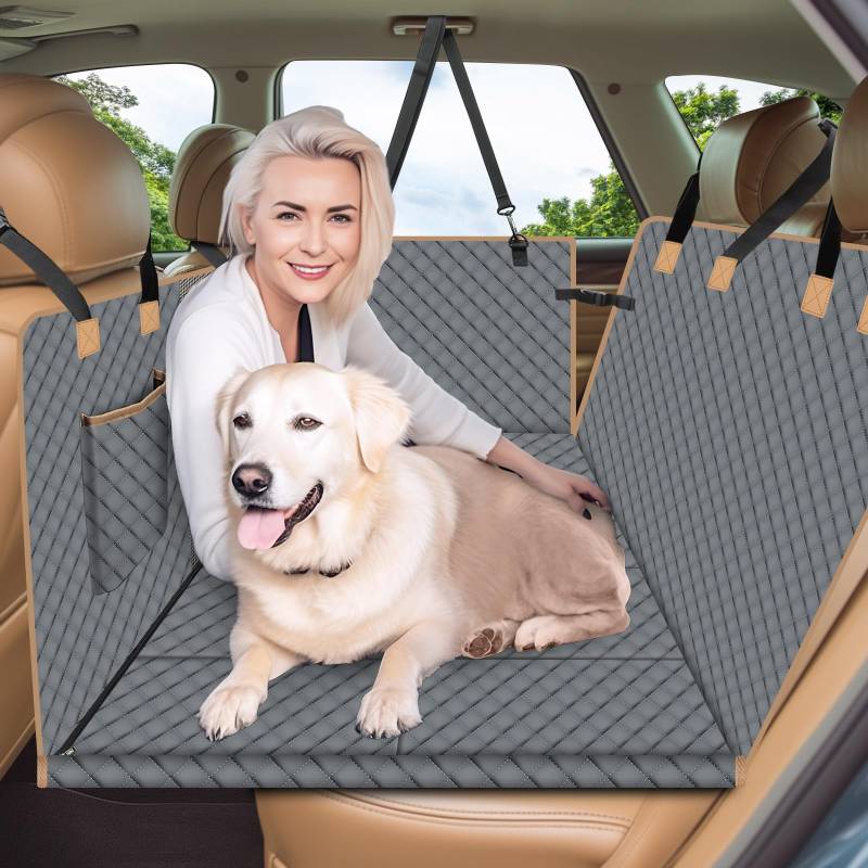 Lekespring Hundedecke Rückbank mit Stabiler Hartfaserplatte und Sicherheitsgurte, Vielseitiger Hundedecke Rücksitz Wasserdicht Hundematte für Alle PKWs SUV, Grau-02 von Lekespring