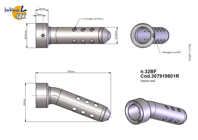 LeoVince DB-Eater No.32 BF - modifiziert - Außendurchmesser 52mm / Auslass 35mm, Ende geschlossen von LeoVince