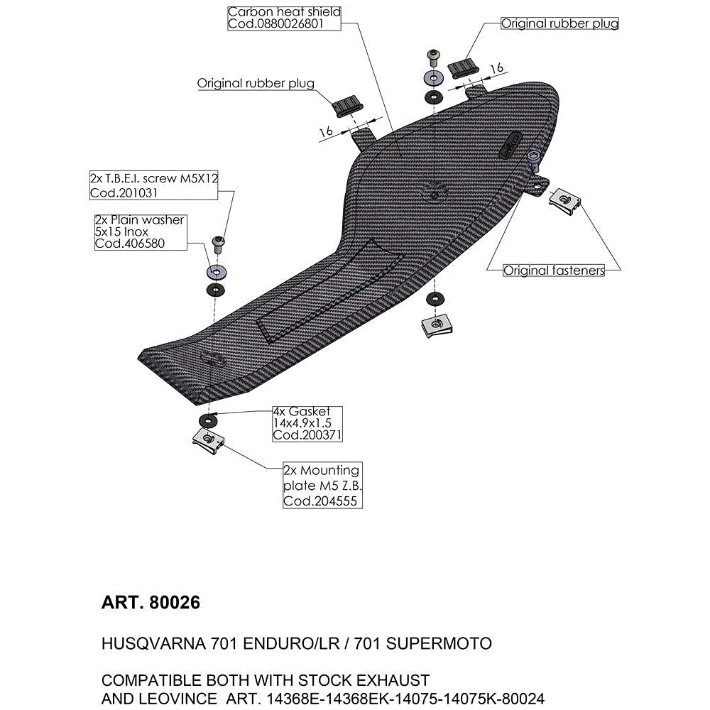 SBK CARTER CARBONIO/CARBON HEAT SHIELD HUSQVARNA 701 ENDURO/LR/SUPERMOTO SBK CARTER CARBONIO/CARBON HEAT SHIELD HUSQVARNA 701 ENDURO/LR/SUPERMOTO von LeoVince