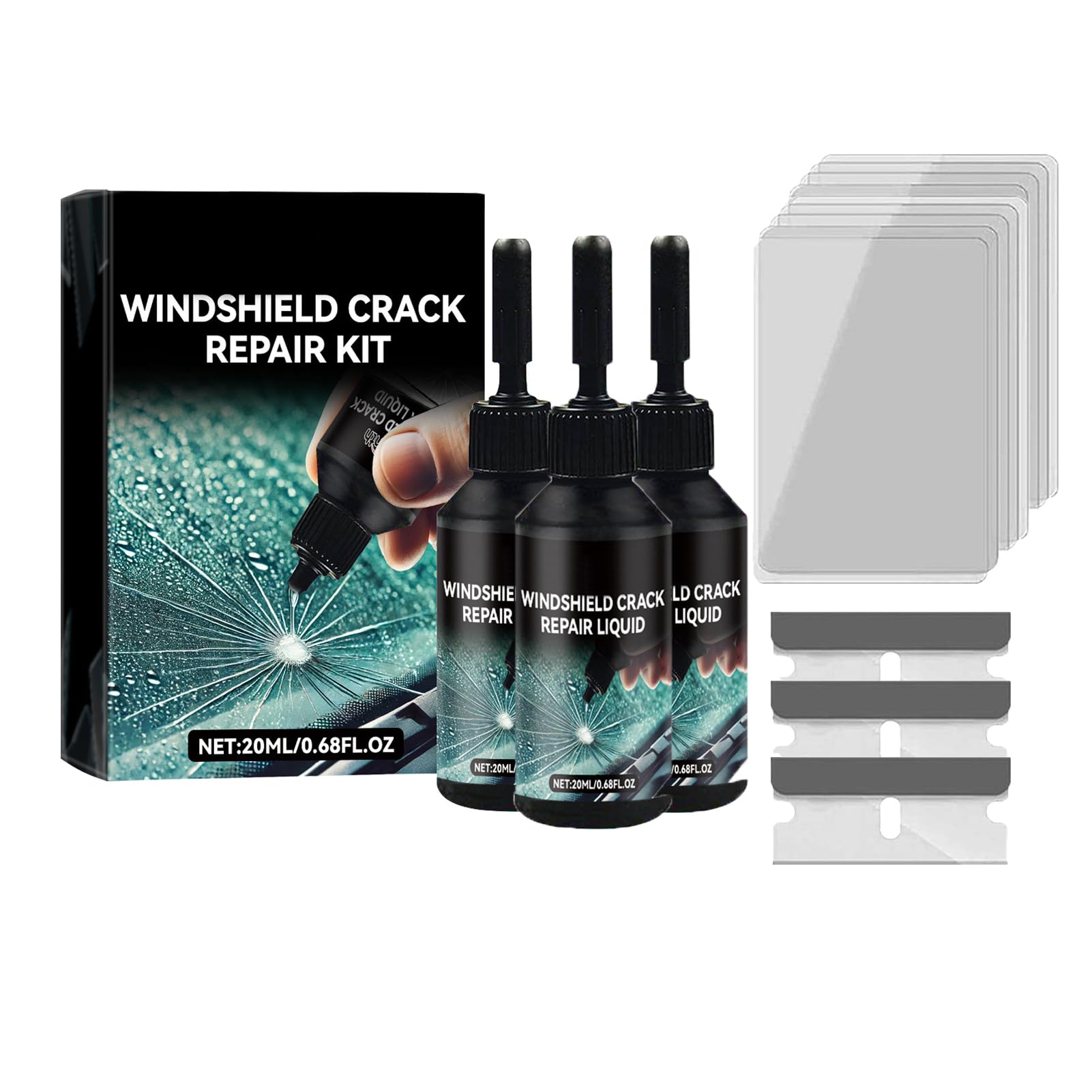 Windschutzscheibe Reparaturset, Auto Windshield Repair Kit, Autoscheiben Glas Reparatur Flüssigkeit, Auto Glas Reparatur Set zur Reparatur von Rissen, Kratzern, Löchern, Spinnennetzen (3 Stück) von Lergas