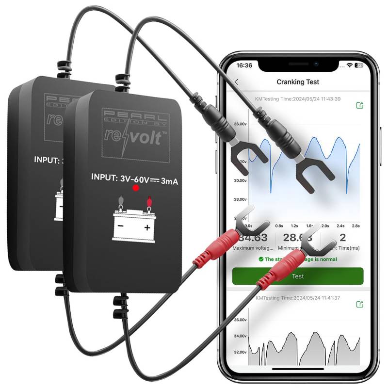 Lescars Batteriewächter 24V: 2er-Set Kfz-Batterie-Wächter mit BT, App, für Batt. mit 6-48 Volt (Batteriewächter 48V, Batterie Messgeräte) von Lescars