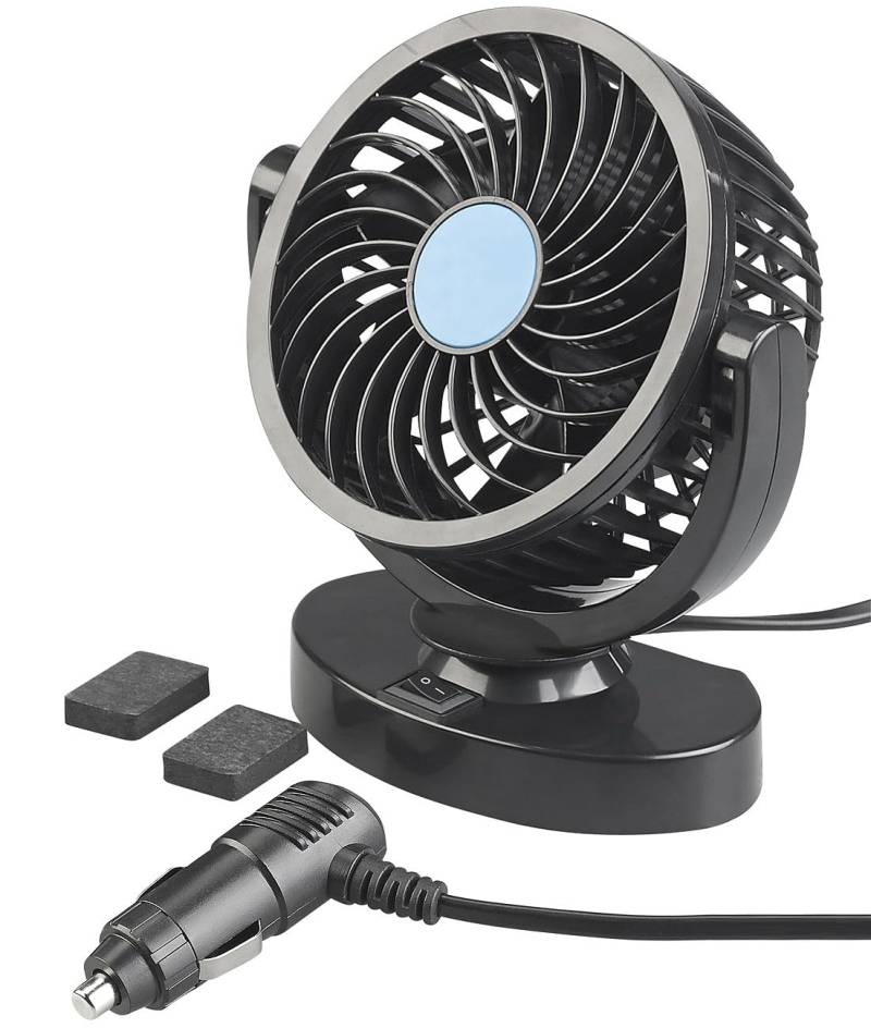 Lescars Ventilator 12V: Kfz-Ventilator für 12-V-Anschluss, 2 Geschwindigkeits-Stufen, 3 Watt (12 Volt Ventilator, Auto 12 Volt, Innenraum) von Lescars
