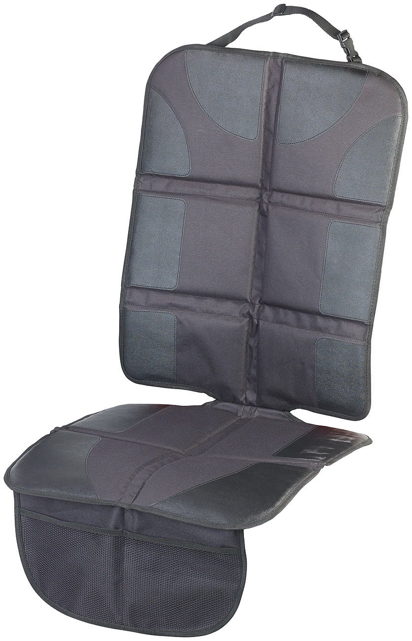 Lescars Sitzschoner: Premium-Kindersitz-Unterlage mit 2 Netztaschen, Isofix-geeignet (Autositzunterlage, Autositzunterlage Kindersitz, Schonunterlage) von Lescars