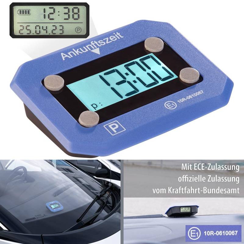 Lescars Parkuhr: Kompakte, Digitale e-Parkscheibe, ECE-Zulassung, Erschütterungssensor (Elektronische Parkscheibe, elektrisch, Windschutzscheibe) von Lescars