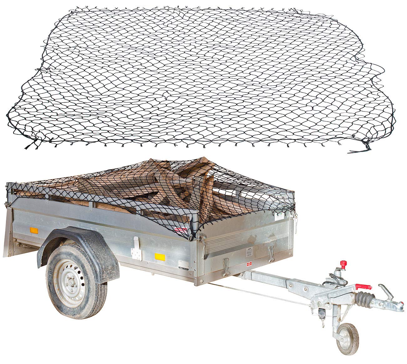 Lescars Anhängernetz: Anhänger-Gepäcknetz mit umlaufendem Gummiseil, 125 x 210 cm (Gepäcknetz Ladungssicherung, Gepäcknetz Auto Ladungssicherung, Koffer Organizer) von Lescars