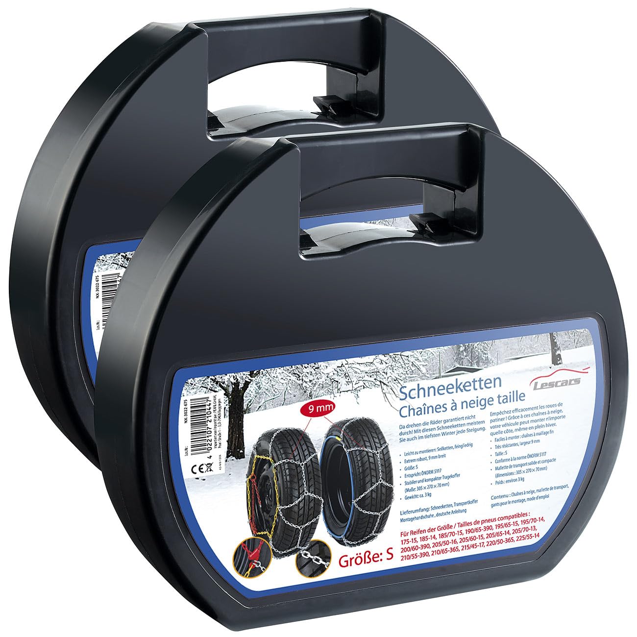 Lescars stabile Schneekette: 2er-Set Schneeketten Größe S für Reifen 195/65 R15 u.v.m. (Pkw-Anfahrhilfen, Auto Zubehör) von Lescars