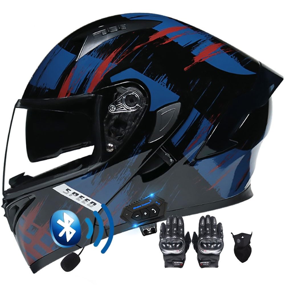 BT Klapphelm mit Bluetooth Motorradhelm Helm mit integriertem Bluetooth Integralhelm Anti-Fog-Doppelspiegel Vollvisierhelm ECE Genehmigt sturzhelm für Damen Herren S~XXL von Letetexi