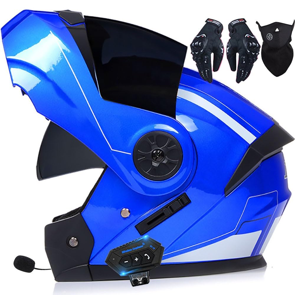 Helm Motorrad mit integriertem Bluetooth Modularer Bluetooth-Helm Klapphelm Full Face Motorradhelm mit ECE Zertifiziert Damen Integralhelme vollvisierhelm sturzhelm Motorrad Herren von Letetexi