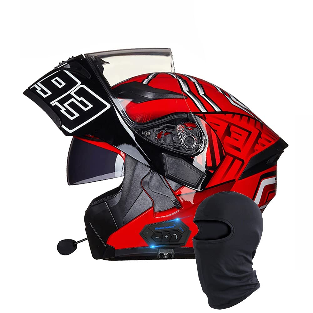Klapphelm mit Bluetooth Motorradhelm Integralhelm Rollerhelm Fullface Helm Sturzhelm ECE mit Doppelvisier Sonnenblende Motocrosshelm für Damen Herren 55~65cm von Letetexi