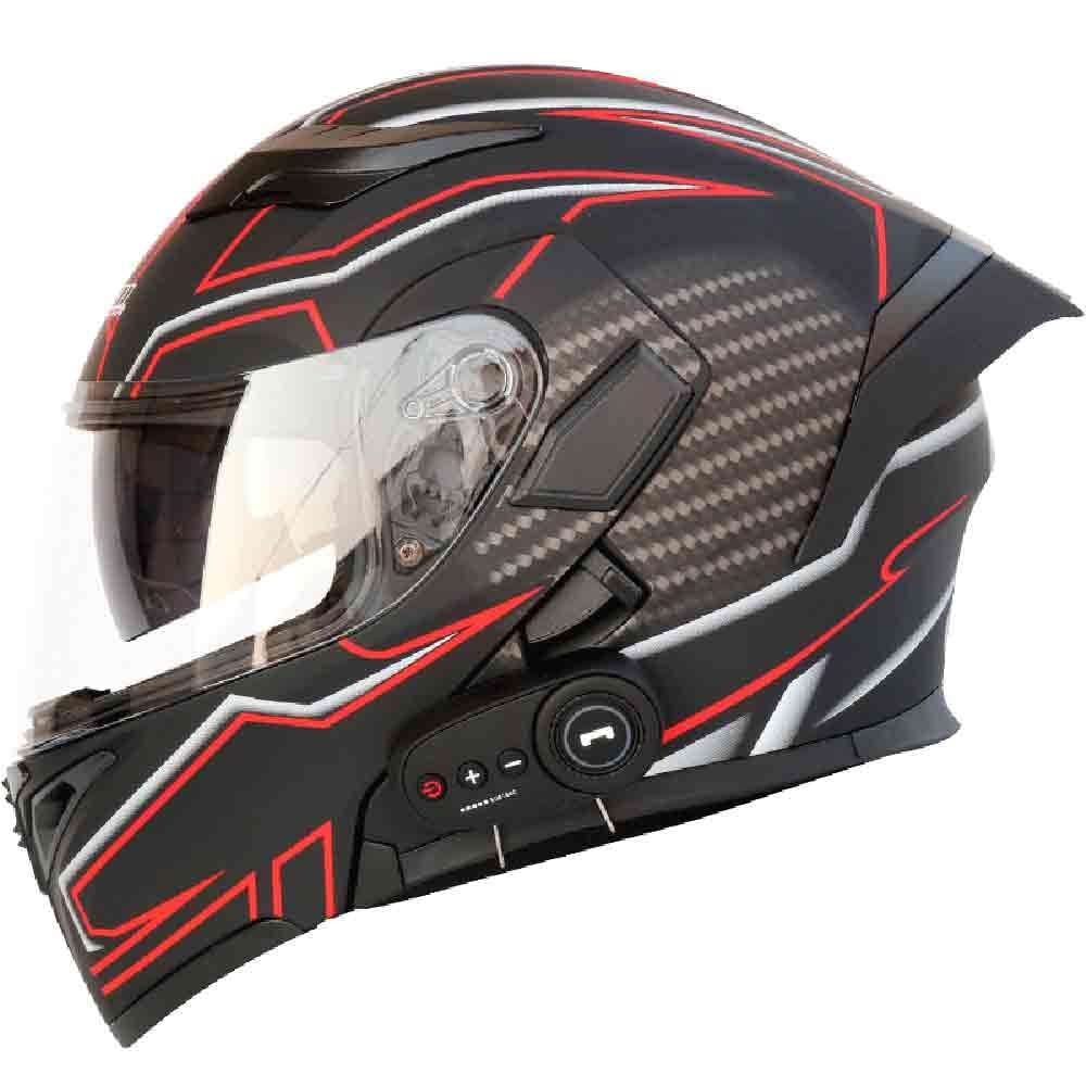 Klapphelm mit Integriertem Bluetooth ECE-geprüft, Motorradhelm Bluetooth-Helm mit Anti-Fog-Doppelspiegel, Integralhelm Racing Helm für Damen Herren 54~63CM von Letetexi