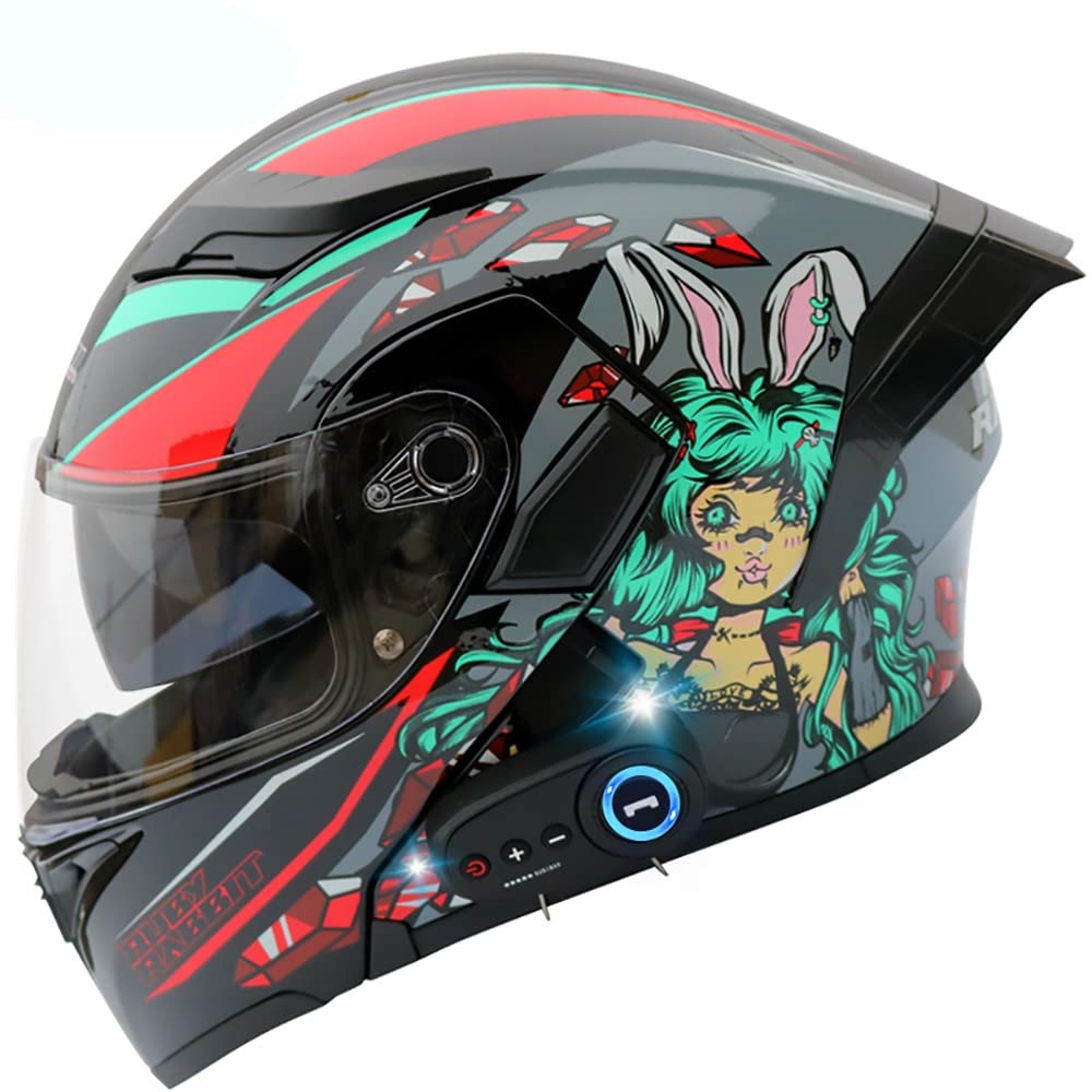 Klapphelm mit Integriertem Bluetooth ECE-geprüft, Motorradhelm Bluetooth-Helm mit Anti-Fog-Doppelspiegel, Integralhelm Racing Helm für Damen Herren 54~63CM von Letetexi