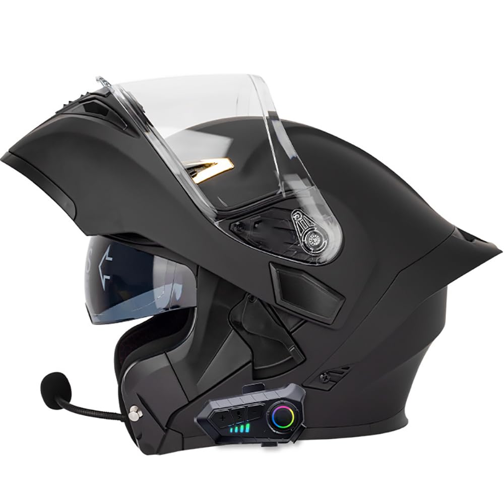 Motorradhelm Helm Motorrad Mit Bluetooth Integriert Klapphelm Mit Doppelvisier Mit Eingebautem Mikrofon für Automatische Reaktion ECE-Zertifizierung Für Frauen Männer von Letetexi