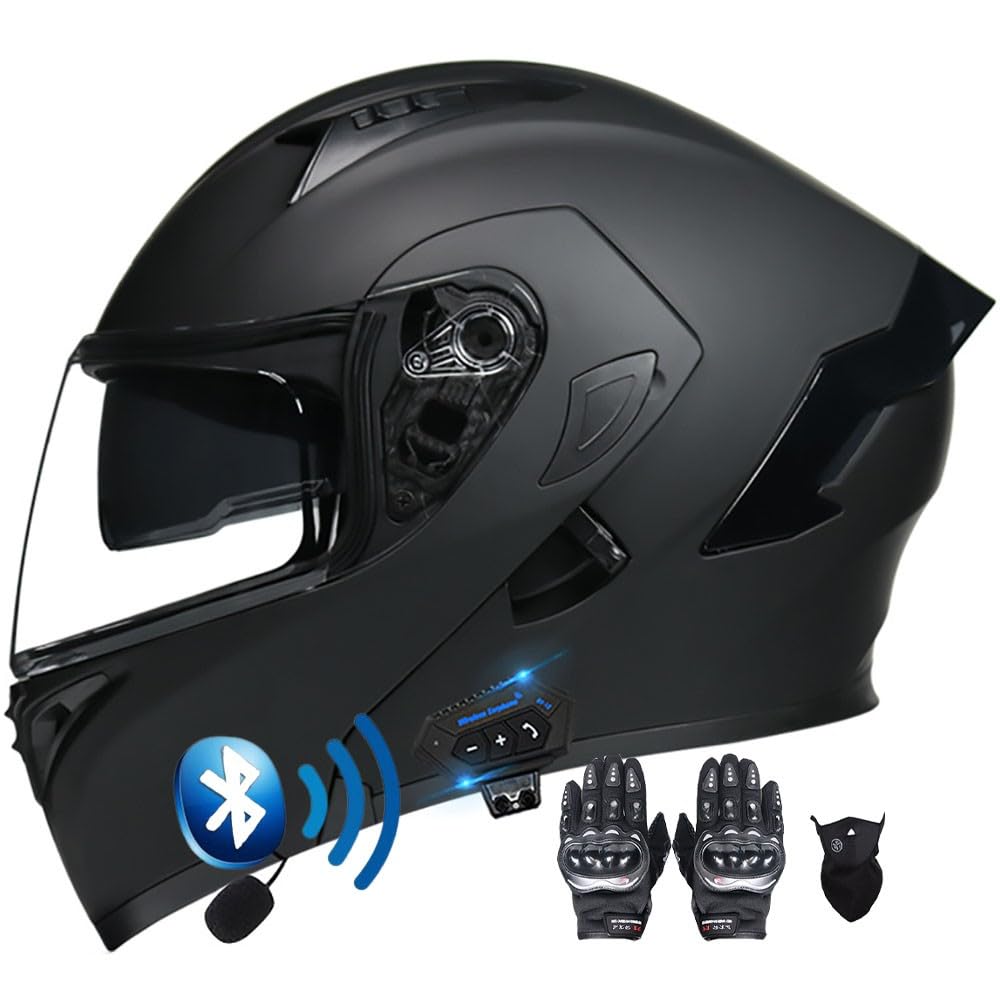Motorradhelm Klapphelm mit Bluetooth Motorrad Helm mit integriertem Bluetooth Integralhelm Anti-Fog-Doppelspiegel Vollvisierhelm ECE Genehmigt sturzhelm für Damen Herren S~XXL von Letetexi