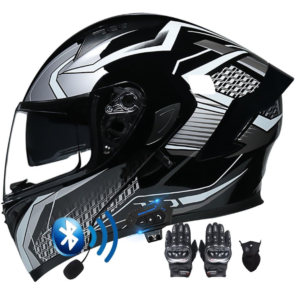 Motorradhelm Klapphelm mit Bluetooth Motorrad Helm mit integriertem Bluetooth Integralhelm Anti-Fog-Doppelspiegel Vollvisierhelm ECE Genehmigt sturzhelm für Damen Herren S~XXL von Letetexi