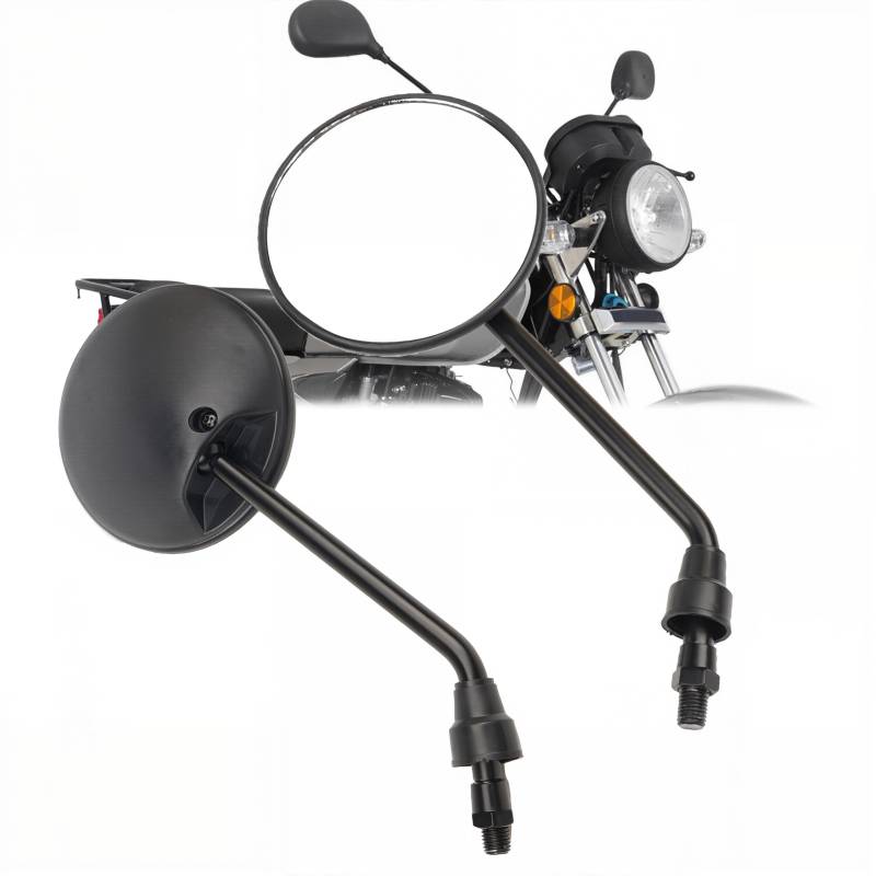 Letgoing Runder Spiegel Motorrad Seitenspiegel 360° Verstellbar Universal 10mm Chrom Lenkerspiegel für Motorrad Roller E-Bike VeSpa Primavera Sprint 150 GTS 300 (Schwarz) von Letgoing