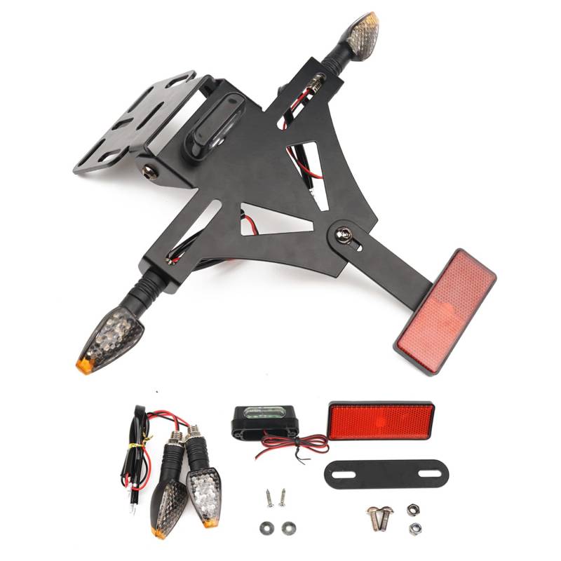 Letgoing Universeller Motorrad-Kennzeichenhalter mit LED-Beleuchtung & Blinkerfunktion Verstellbarer Neigungswinkel Aluminium-Kennzeichenhalter für CB650R/CBR650R YZF R1/R3/R6/R25 MT-07 von Letgoing