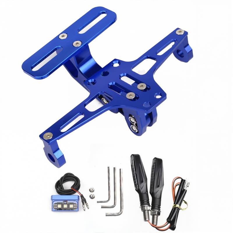 Motorrad-Kennzeichenhalter mit Links-/Rechtsabbiegelicht Motorrad-Kennzeichenhalter LED-Licht Verstellbarer Universal CNC-Aluminium-Kennzeichenhalter Für die meisten gängigen Motorradmodelle (Blau) von Letgoing