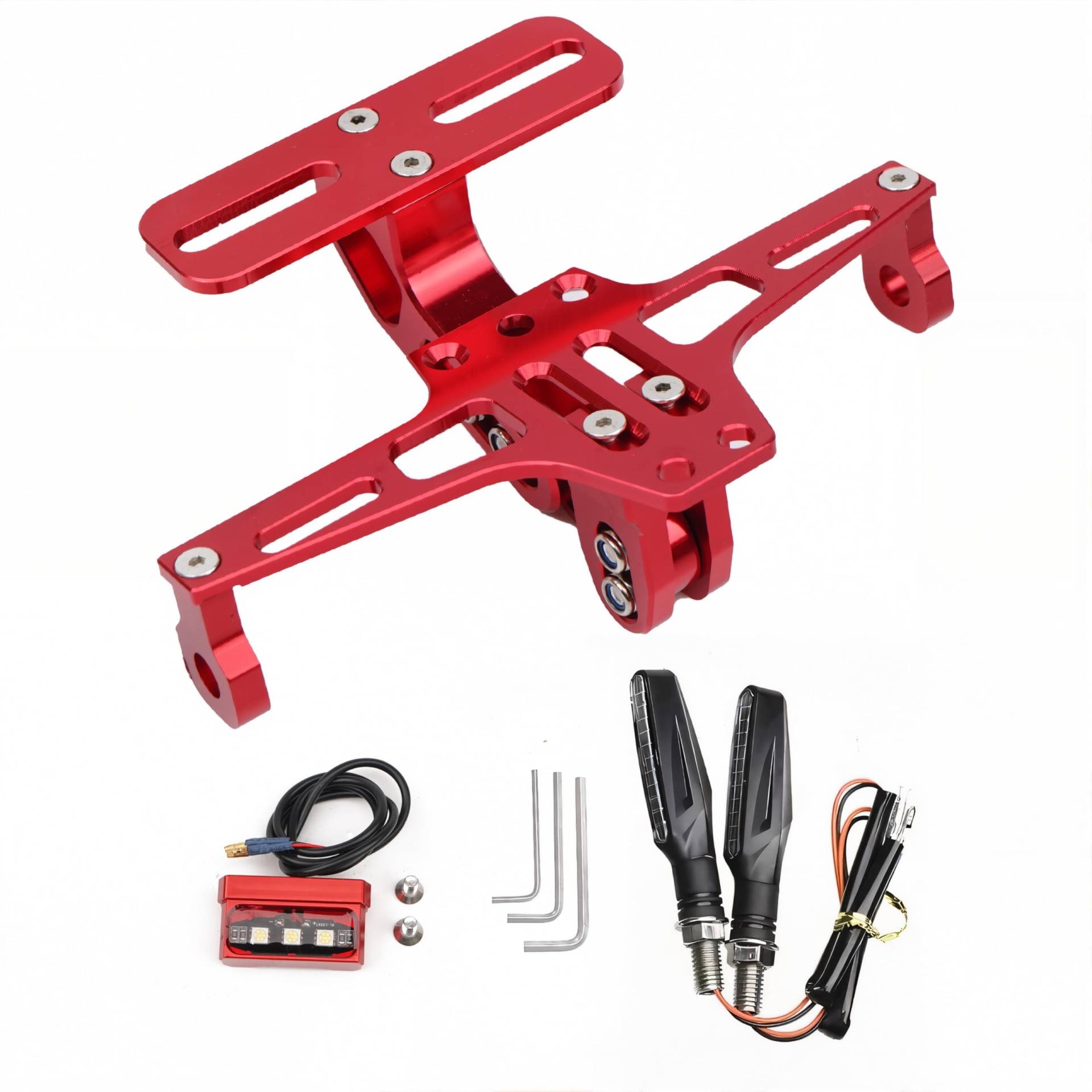 Motorrad-Kennzeichenhalter mit Links-/Rechtsabbiegelicht Motorrad-Kennzeichenhalter LED-Licht Verstellbarer Universal CNC-Aluminium-Kennzeichenhalter Für die meisten gängigen Motorradmodelle (Rot) von Letgoing