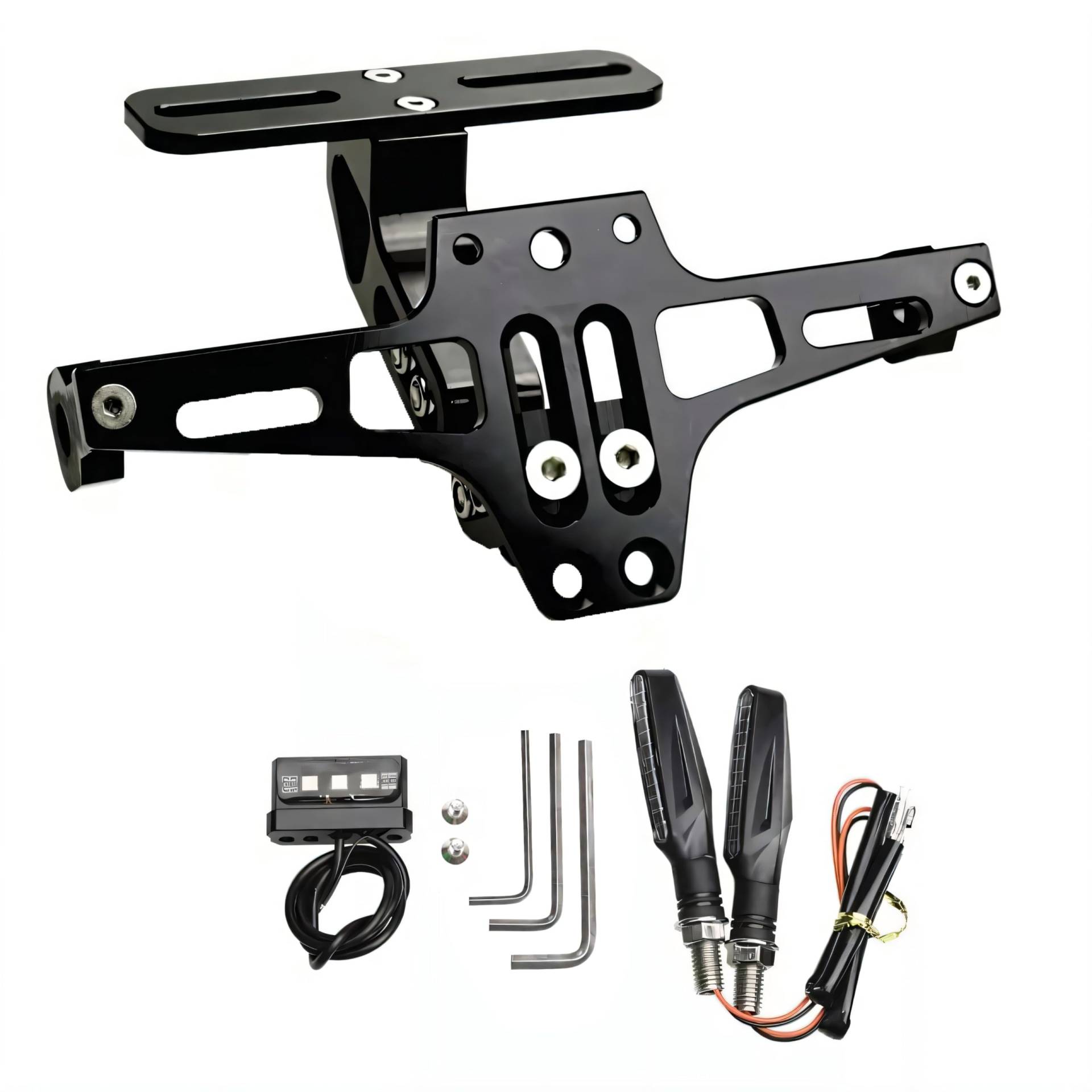 Motorrad-Kennzeichenhalter mit Links-/Rechtsabbiegelicht Motorrad-Kennzeichenhalter LED-Licht Verstellbarer Universal CNC-Aluminium-Kennzeichenhalter Für die meisten gängigen Motorradmodelle (Schwarz) Motorrad-Kennzeichenhalter mit Links-/Rechtsabbiegelicht Motorrad-Kennzeichenhalter LED-Licht Verstellbarer Universal CNC-Aluminium-Kennzeichenhalter Für die meisten gängigen Motorradmodelle (Schwarz) von Letgoing