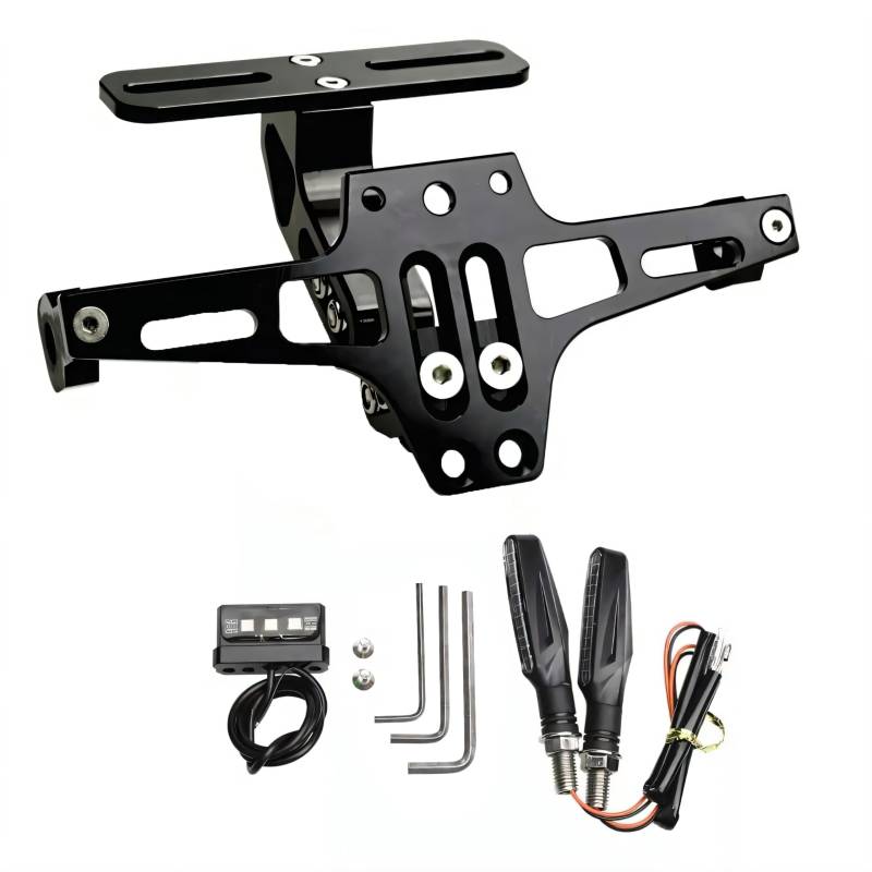 Motorrad-Kennzeichenhalter mit Links-/Rechtsabbiegelicht Motorrad-Kennzeichenhalter LED-Licht Verstellbarer Universal CNC-Aluminium-Kennzeichenhalter Für die meisten gängigen Motorradmodelle (Schwarz) von Letgoing