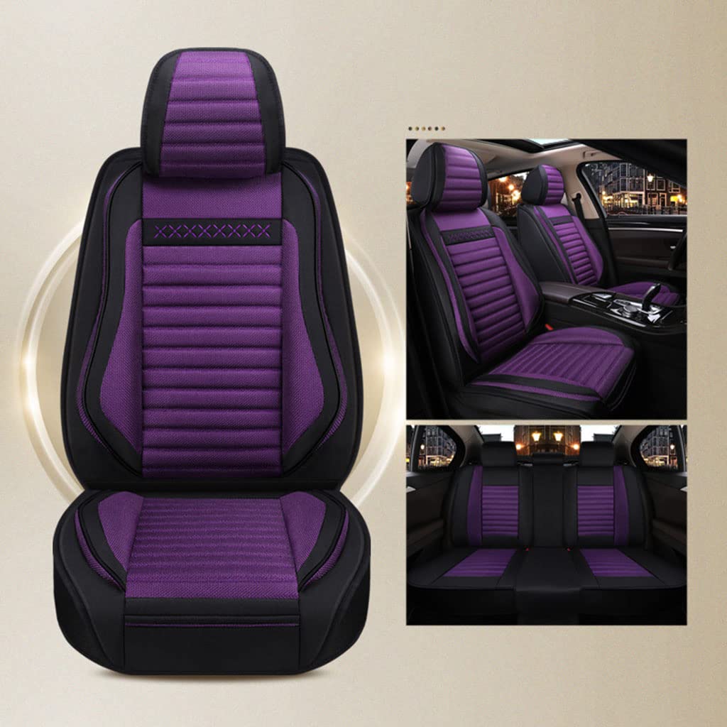 JDWBT Autositzbezug, Vorne Hinten 5 Sitz Full Set Universal Leinen Leder Vier Jahreszeiten Pad Kompatibel Airbag Seat Protectors (Farbe : Lila) von JDWBT