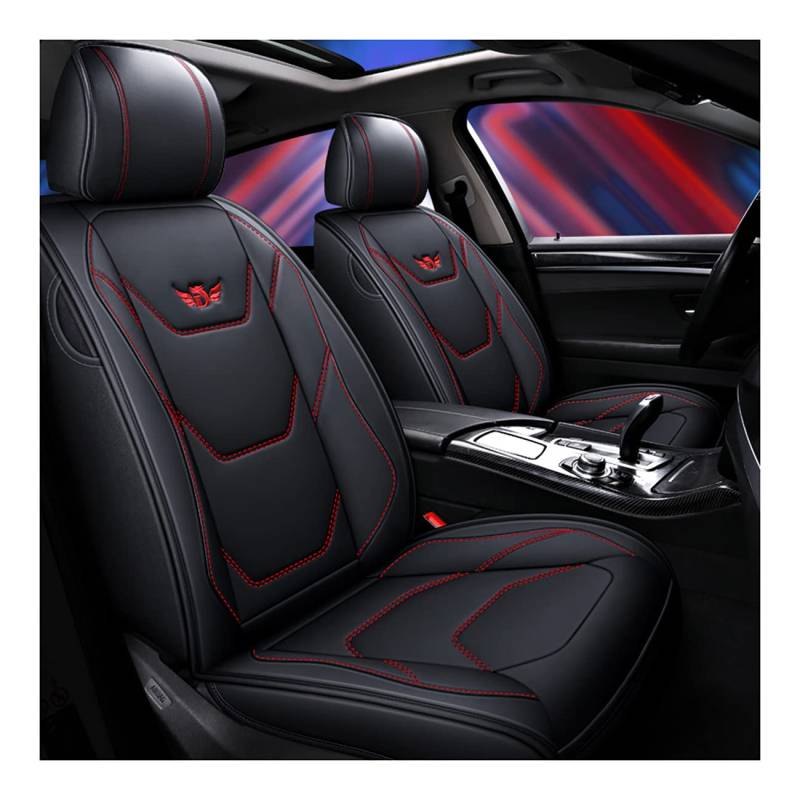 JDWBT Autositzbezüge Set, Vorne Hinten 5 Sitz Voll Set Universal Kunstleder Pad Kompatibel Airbag Seat Protectors (Farbe : Black red) von JDWBT