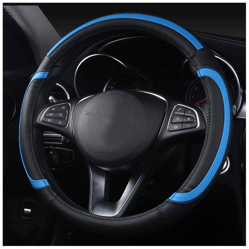 Mikrofaser Leder Lenkradbezug, Four Seasons Universal 15 Zoll / 38 cm Atmungsaktiv Anti-Slip Auto Interior Protection Set (Farbe : Blau) von Lgan