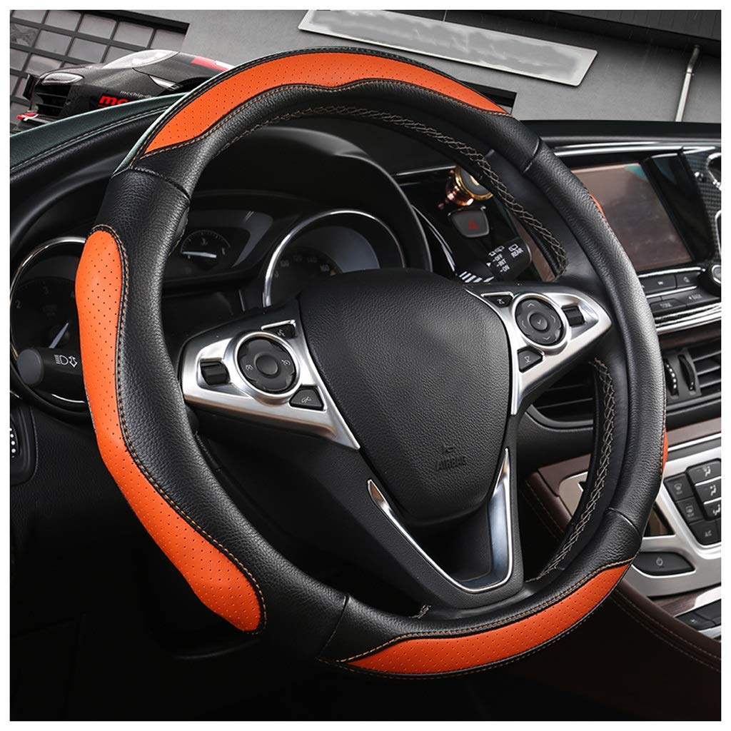 Mikrofaser Leder Lenkradbezug, Four Seasons Universal 15 Zoll / 38 cm Atmungsaktiv Anti-Slip Auto Interior Protection Set (Farbe : Orange) von Lgan