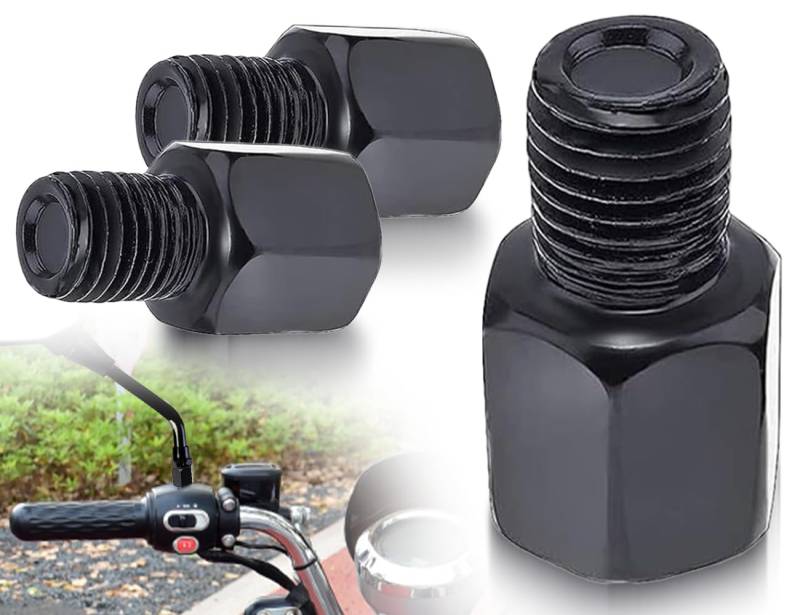 Lhbwhiz 2 Stück Linksgewinde spiegeladapter M10 auf M8,Motorrad Spiegel Adapter,Motorroller Rückspiegel Schrauben, spiegeladapter für Moped Roller Linksgewinde(Schwarz) von Lhbwhiz