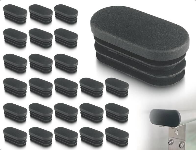 Lhbwhiz 24 Stück Stuhlbeinkappen,Kunststoff Möbel Schutzkappen,Tisch Stuhl Abdeckkappen,Gleiter Stopfen Endkappen,Rohrkappen,Fußkappen,Lamellenstopfen,für Gartenstühle(Oval,20 * 40 mm,Schwarz) von Lhbwhiz