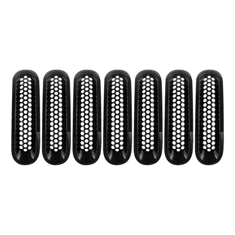 Kühlergrill Grill 7 Stücke Für Jeep Für JK Für Wrangler 2007 08 09 10 11 12 13 14 15 16 2017 Glänzend Schwarz Front Grill Einsatz Mesh Trim Grille Abdeckung Außen Front Kühlergrille von Lhdktee