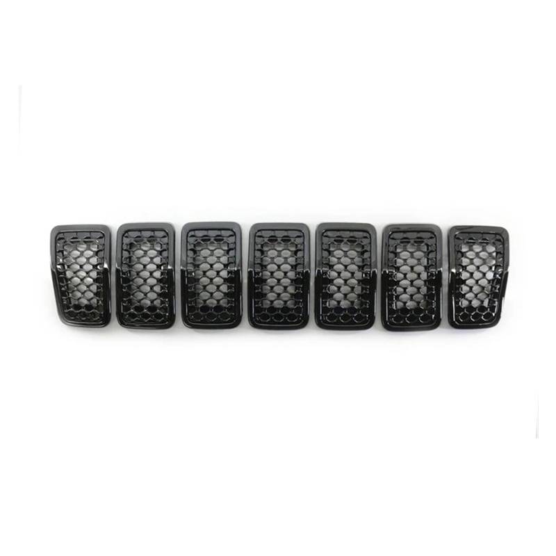 Kühlergrill Grill 7PCS Für Jeep Für Cherokee 2019 2020 2021 2022 Auto Vorderen Stoßfänger Zentralen Grill Abdeckung Trim Ersetzt Mesh Waben Racing Gitter Front Kühlergrille(Schwarz) von Lhdktee
