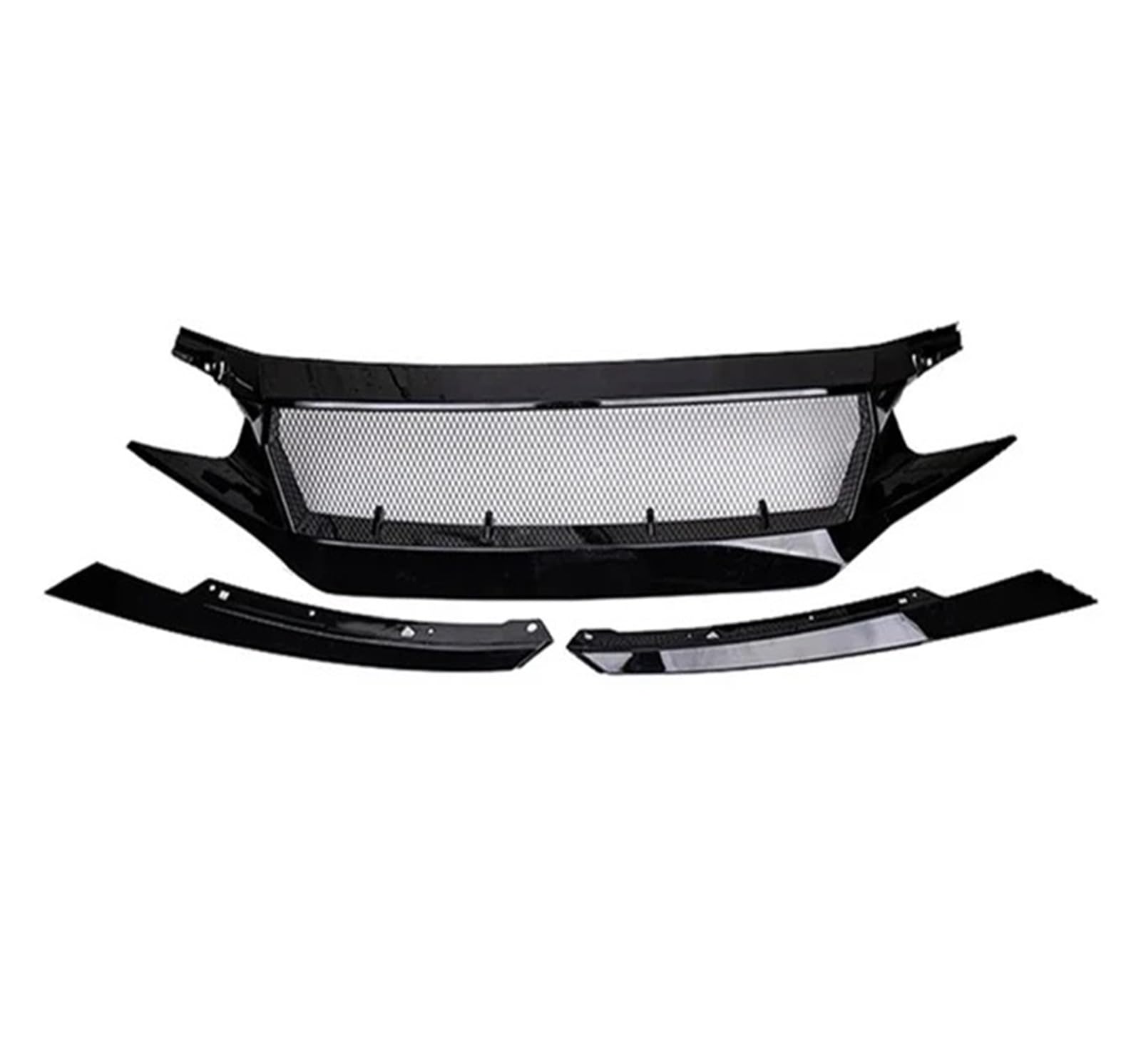 Kühlergrill Grill Für 10th Für Civic FK7 FK8 Für Type-R Fiberglas Frontstoßstange Grille Racing Auto Zubehör Für FC Für JS N1 Stil Lufteinlass Grille Motorhaube Front Kühlergrille(Bright Black) von Lhdktee