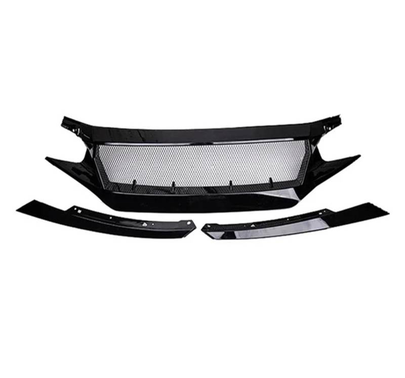 Kühlergrill Grill Für 10th Für Civic FK7 FK8 Für Type-R Fiberglas Frontstoßstange Grille Racing Auto Zubehör Für FC Für JS N1 Stil Lufteinlass Grille Motorhaube Front Kühlergrille(Bright Black) von Lhdktee