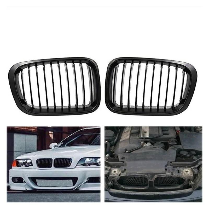 Kühlergrill Grill Für 3er 1998 1999 2000 2001 E46 320i 325i 328i 330i 4-türige Limousine, Mattschwarz, Nierengitter Front Kühlergrille von Lhdktee