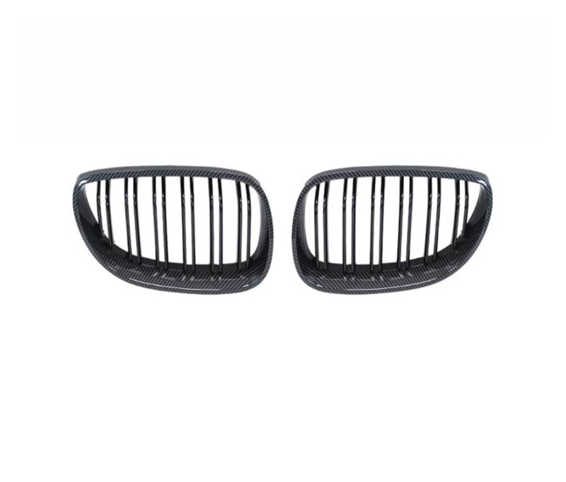 Kühlergrill Grill Für E60 E61 5 Series 2003 04 05 06 07 08 2009 Auto Frontgrill Nieren Racing Grill Gitter Glanz Schwarz Auto Neue Doppel Lamellen Front Kühlergrille(Double Line Carbon) von Lhdktee