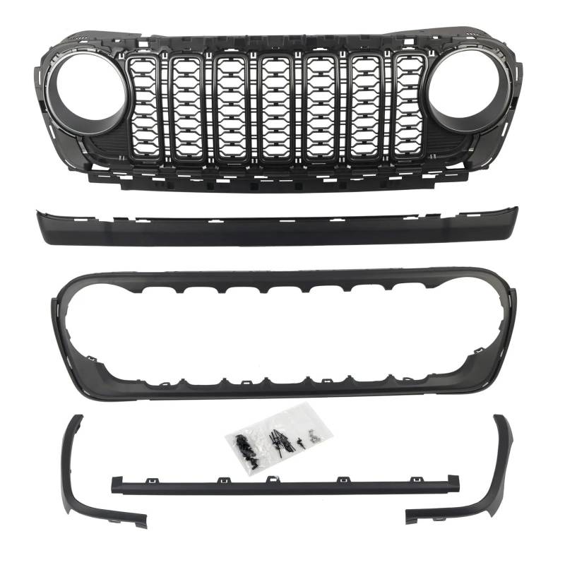 Kühlergrill Grill Für Jeep Für Wrangler JL 2018 2019 2020 2021 2022 2023 2024 Kühlergrill Gitter Grill Schutz ABS Blackout Keine Kamera Loch Front Kühlergrille von Lhdktee