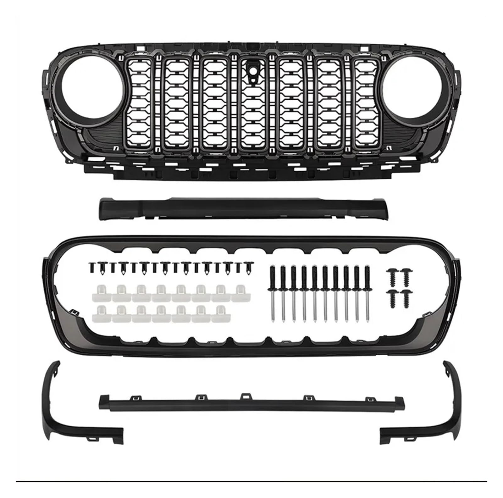 Kühlergrill Grill Für Jeep Für Wrangler JL JT 2008 09 10 11 12 13 14 15 16 17 18 19-2024 Kühlergrill Mitte Net Look Stil Ändern Auto Teil Ändern Schwarz Front Kühlergrille(Whith Camera Hole) von Lhdktee