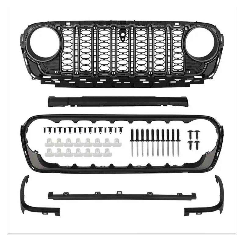 Kühlergrill Grill Für Jeep Für Wrangler JL JT 2008 09 10 11 12 13 14 15 16 17 18 19-2024 Kühlergrill Mitte Net Look Stil Ändern Auto Teil Ändern Schwarz Front Kühlergrille(Whith Camera Hole) von Lhdktee