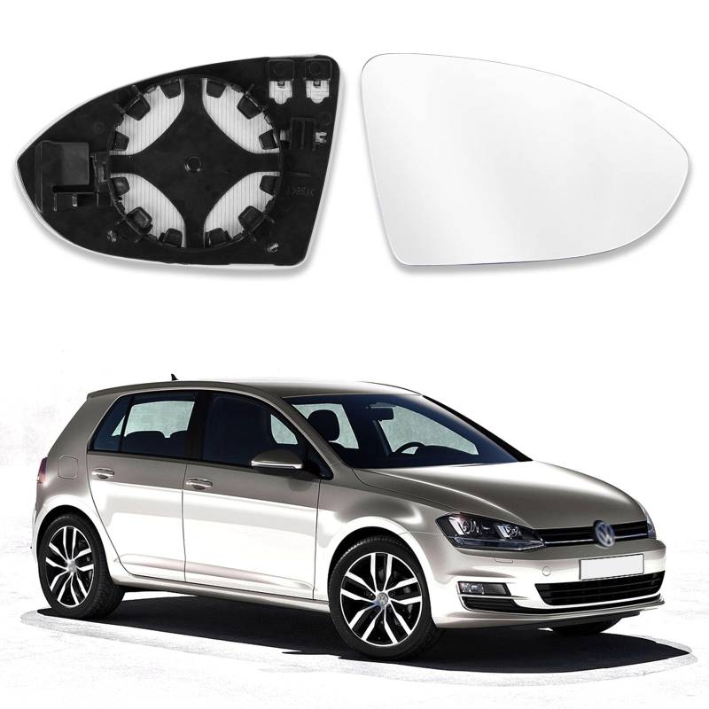 Geeignet für Golf 7 Spiegelglas, Spiegelglas Ersatz, Außenspiegel Glas Asphärisch, Umkehrlinse Rückfahrglas Spiegel, mit Trägerplatte (Rechts) von Libershine