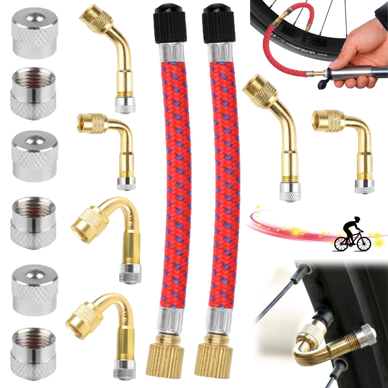 Liekadijiae 14 Stück Kupfer Ventiladapter Set, Autoventil Adapter, 45 90 135 Grad Reifenventil Adapter, Reifen Ventilverlängerung, Kupfer Ventil Adapter, Ventilverlängerung Autoventil für Fahrräder Liekadijiae 14 Stück Kupfer Ventiladapter Set, Autoventil Adapter, 45 90 135 Grad Reifenventil Adapter, Reifen Ventilverlängerung, Kupfer Ventil Adapter, Ventilverlängerung Autoventil für Fahrräder von Liekadijiae